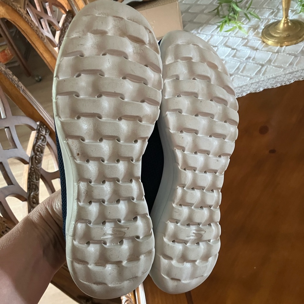 Skechers Blue and White Slip-On Sneakers with Knit Upper - Picture 3 of 3